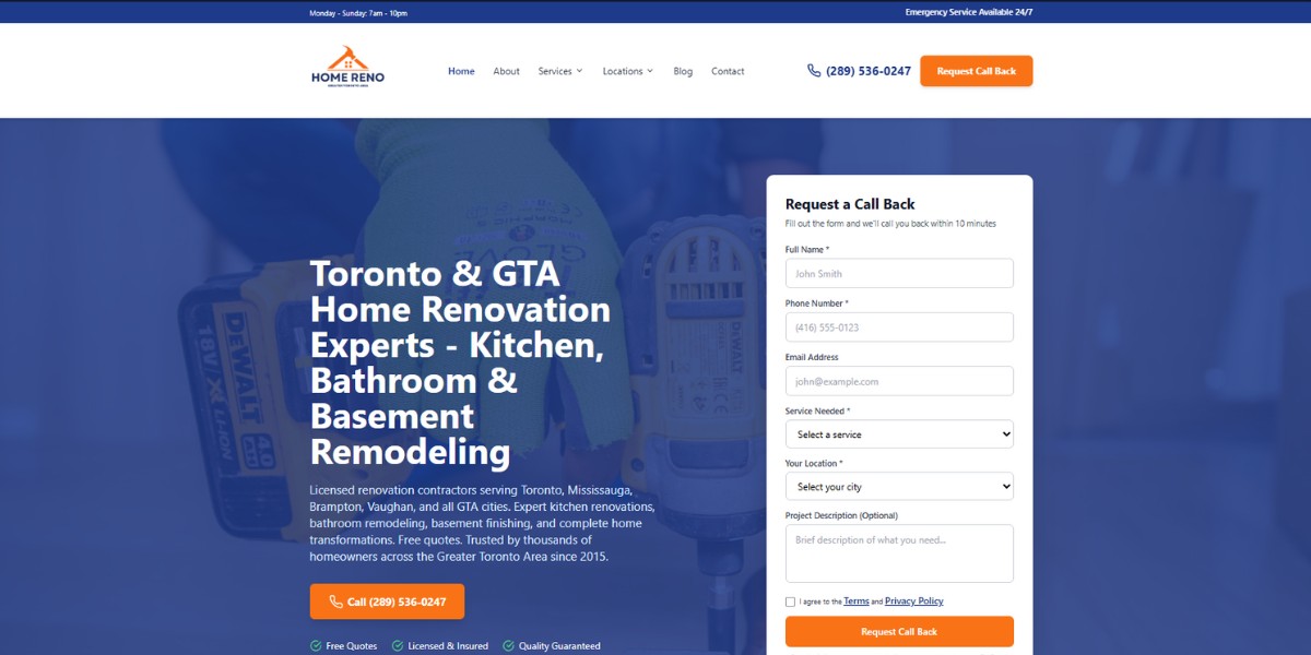 Home renovation website showcasing GTA projects