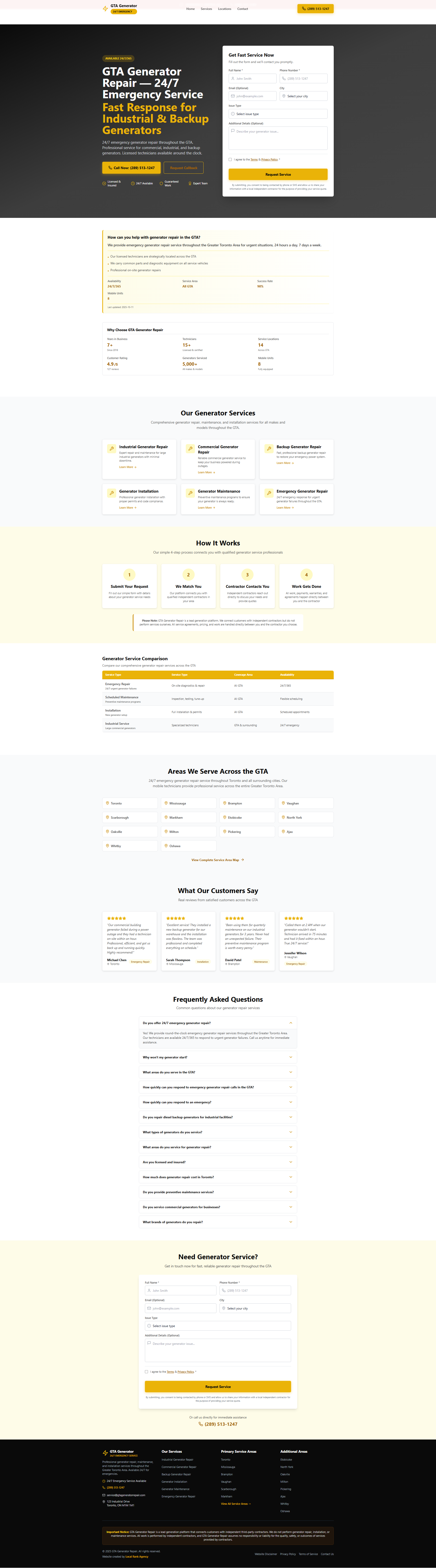 GTA Generator Repair website homepage